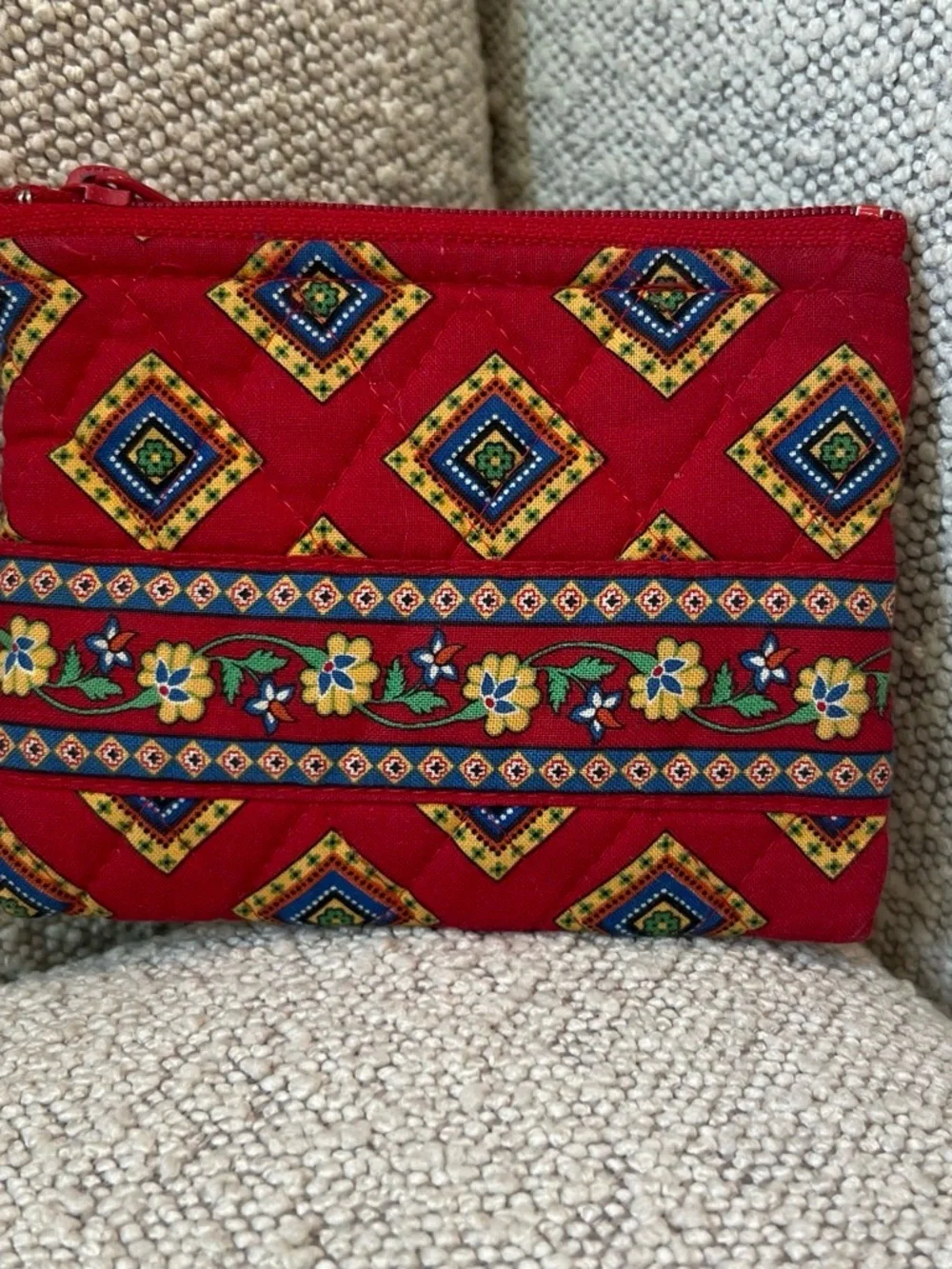 Vera Bradley Rare Retired Red Quilted Cosmetic Pouch with Diamond Print